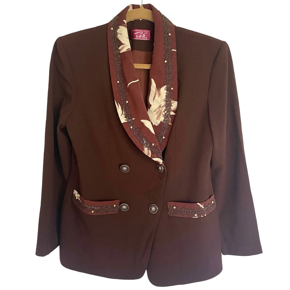 VTG Japanese Brown Stretch Blazer Sz SMALL Avant Garde Statement Piece